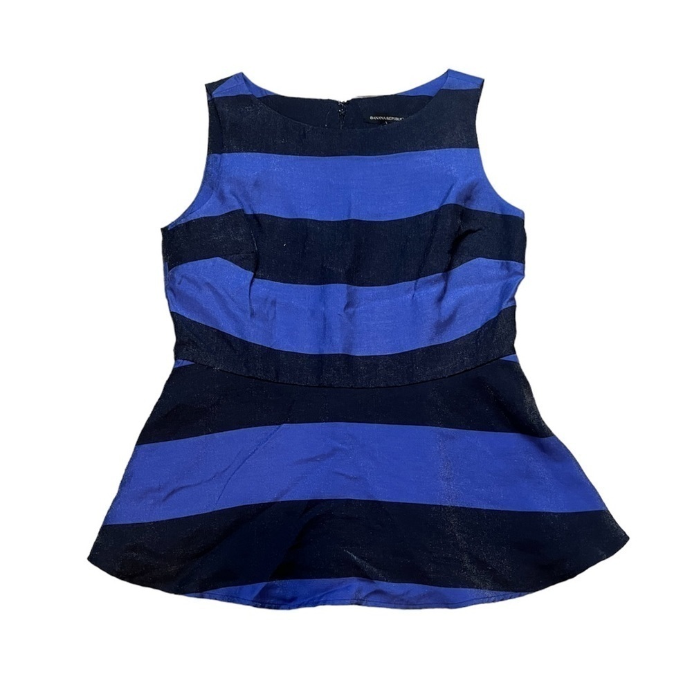 NEW Banana Republic Striped Sleeveless Peplum Top Blue Black Size 10‎